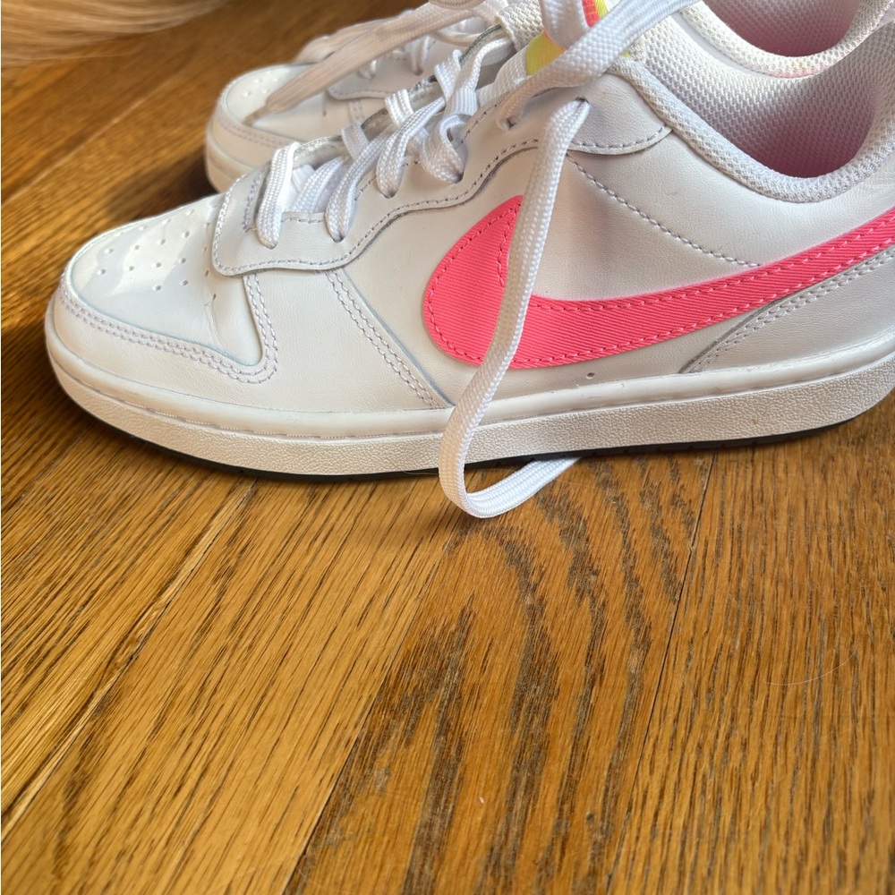 Nike Kids White Sneakers with Pink Swoosh
